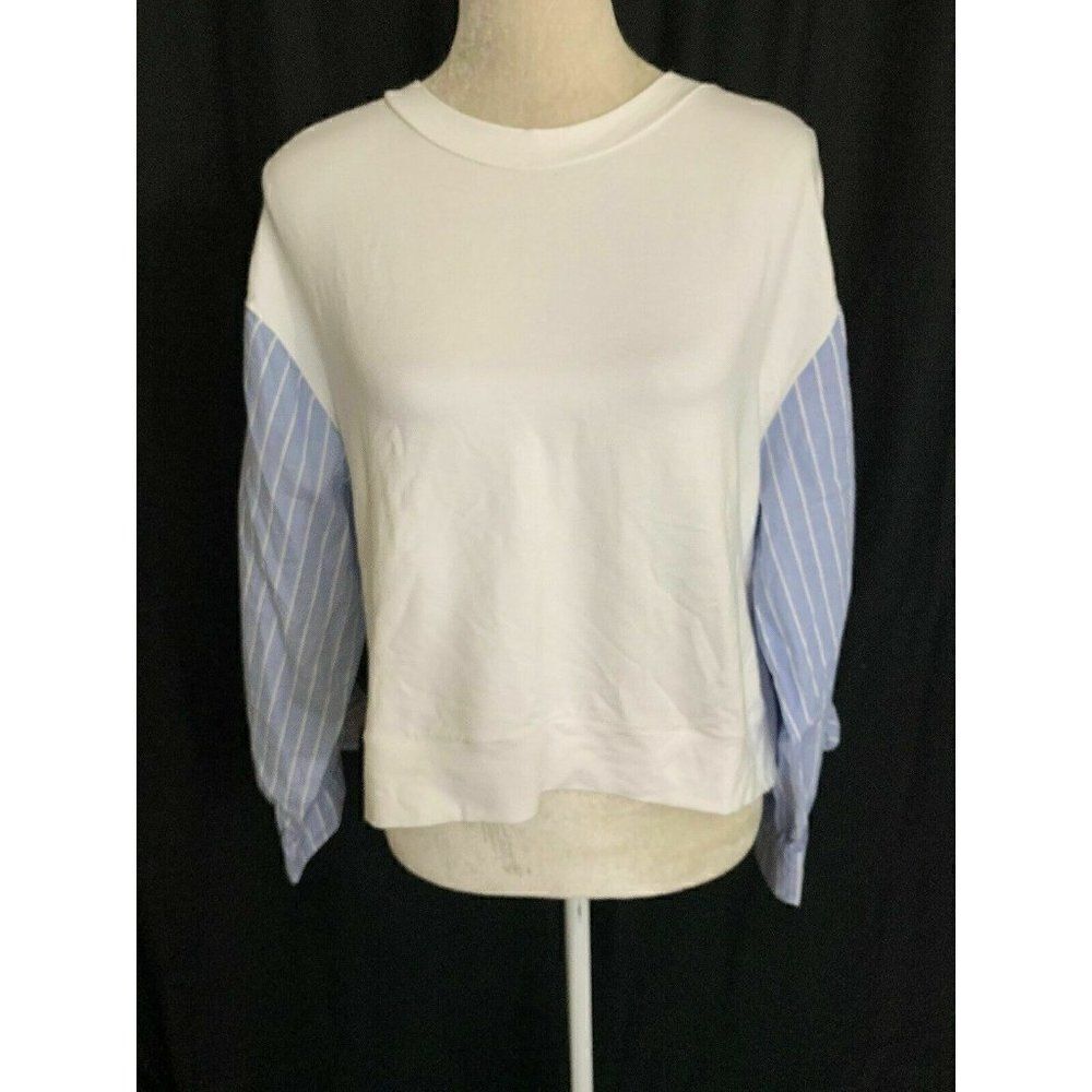 Zara Womens Blue White Long Sleeve Sweater Sweat Shirt Top Medium